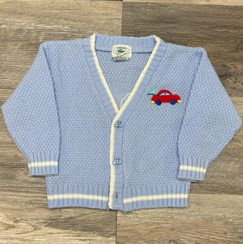 Unbranded Baby Blue V-Neck Knit Sweater with Car Patch